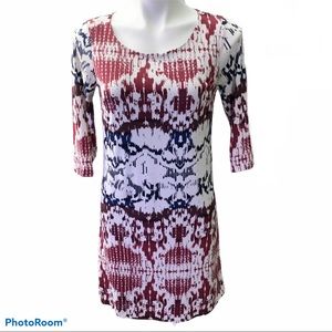 Halo Maroon Navy White Print Long Sleeve Dress - Size XS